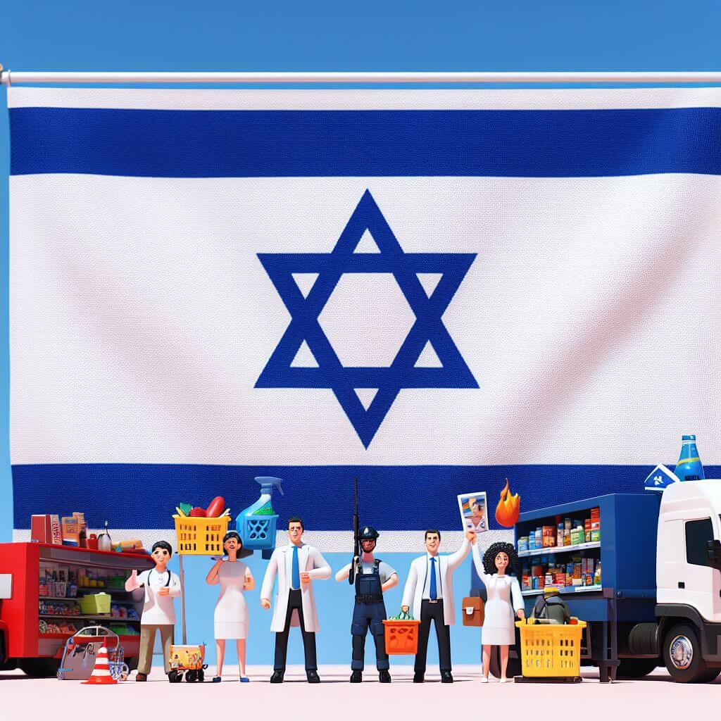 עובדים ליד דגל ישראל